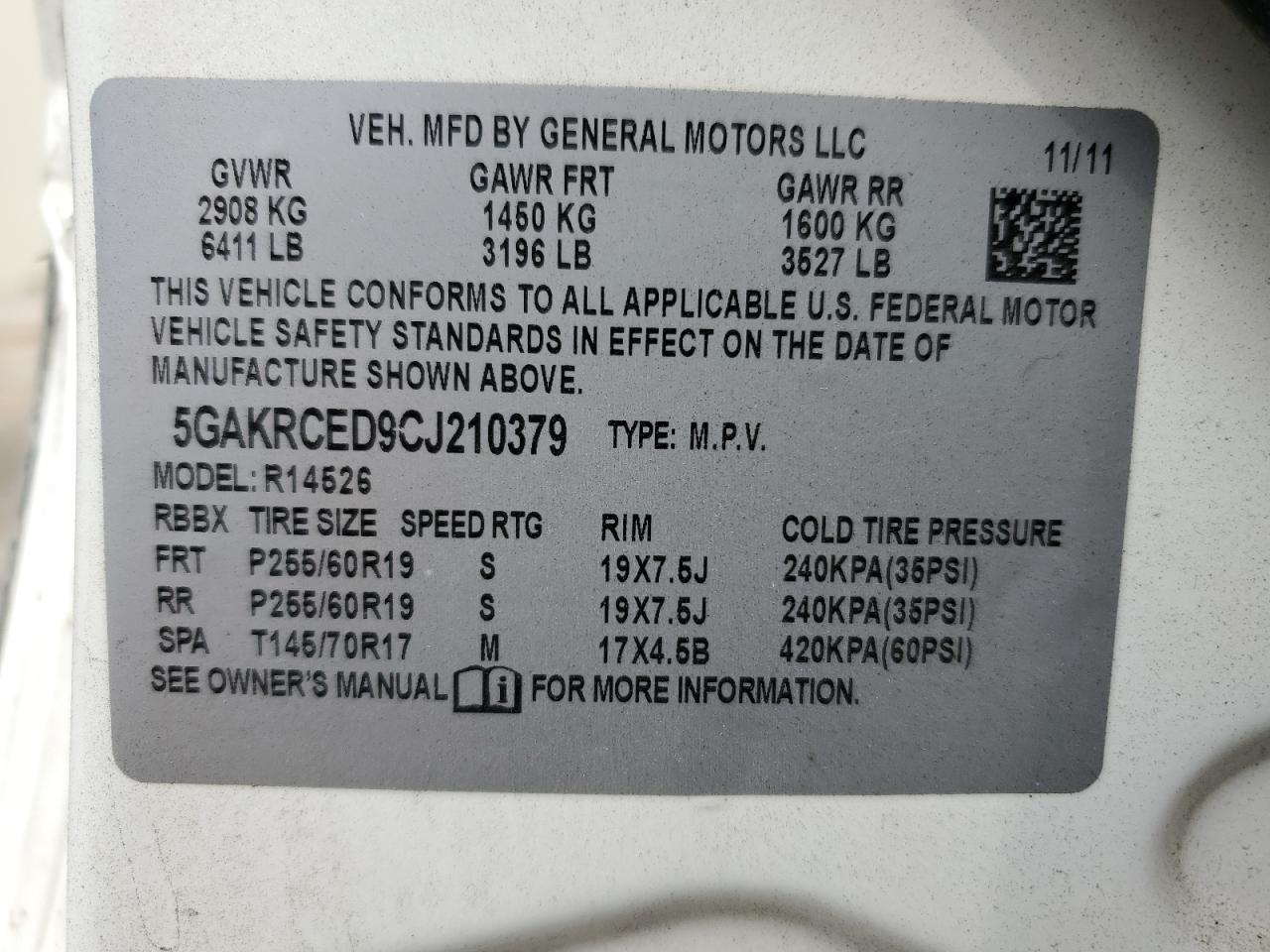 5GAKRCED9CJ210379 2012 Buick Enclave