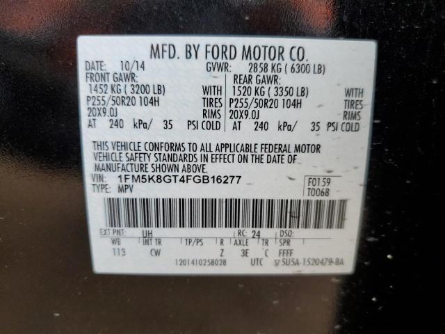 2015 Ford Explorer Sport VIN: 1FM5K8GT4FGB16277 Lot: 51634694