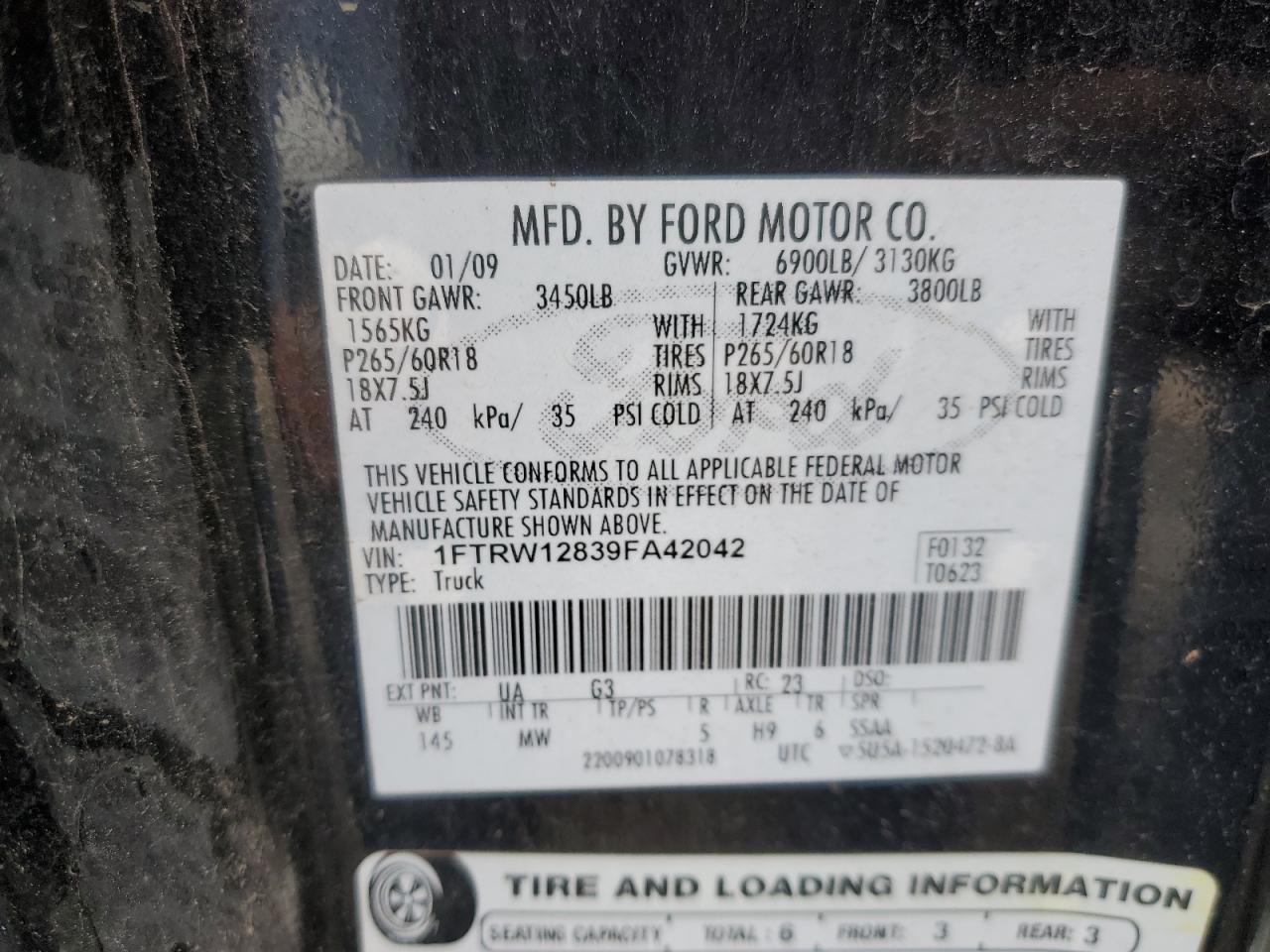 1FTRW12839FA42042 2009 Ford F150 Supercrew