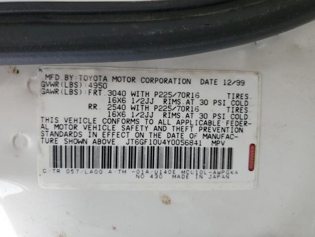 2000 Lexus Rx 300 VIN: JT6GF10U4Y0056841 Lot: 50315264