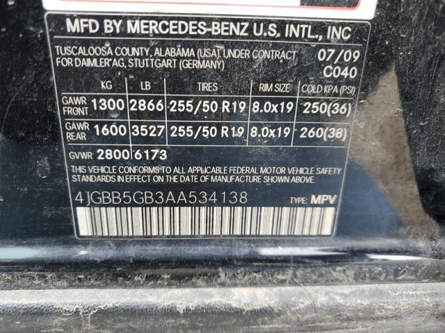 2010 Mercedes-Benz Ml 350 VIN: 4JGBB5GB3AA534138 Lot: 49562814