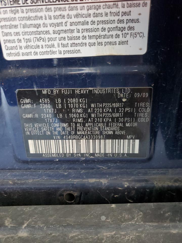 4S4BRBGC4A3330987 2010 Subaru Outback 2.5I Premium