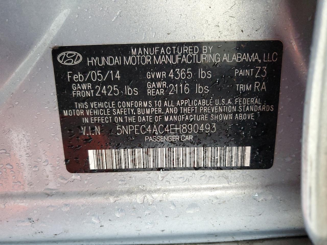 5NPEC4AC4EH890493 2014 Hyundai Sonata Se