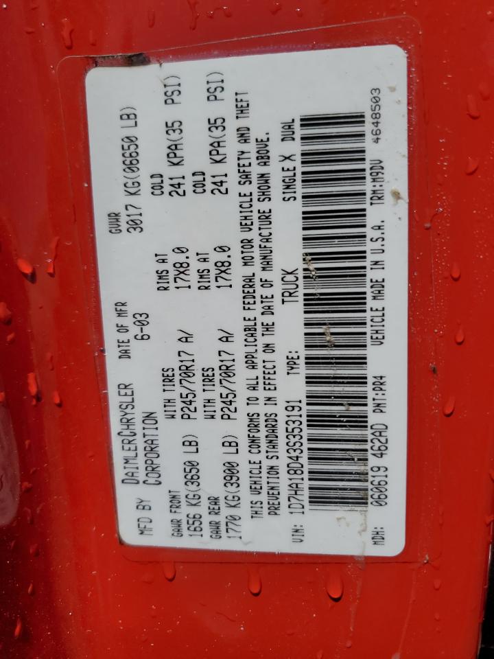1D7HA18D43S353191 2003 Dodge Ram 1500 St