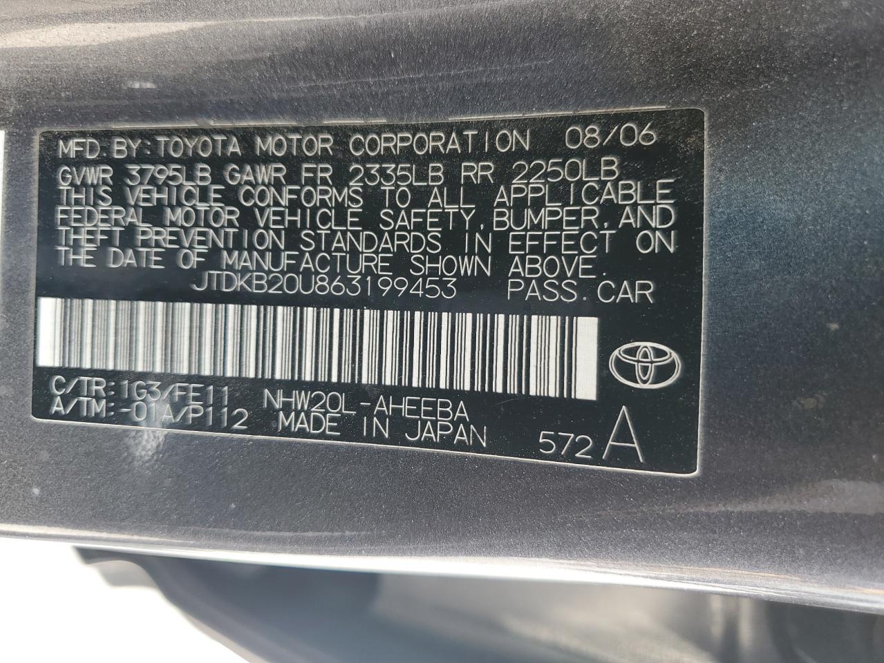 JTDKB20U863199453 2006 Toyota Prius