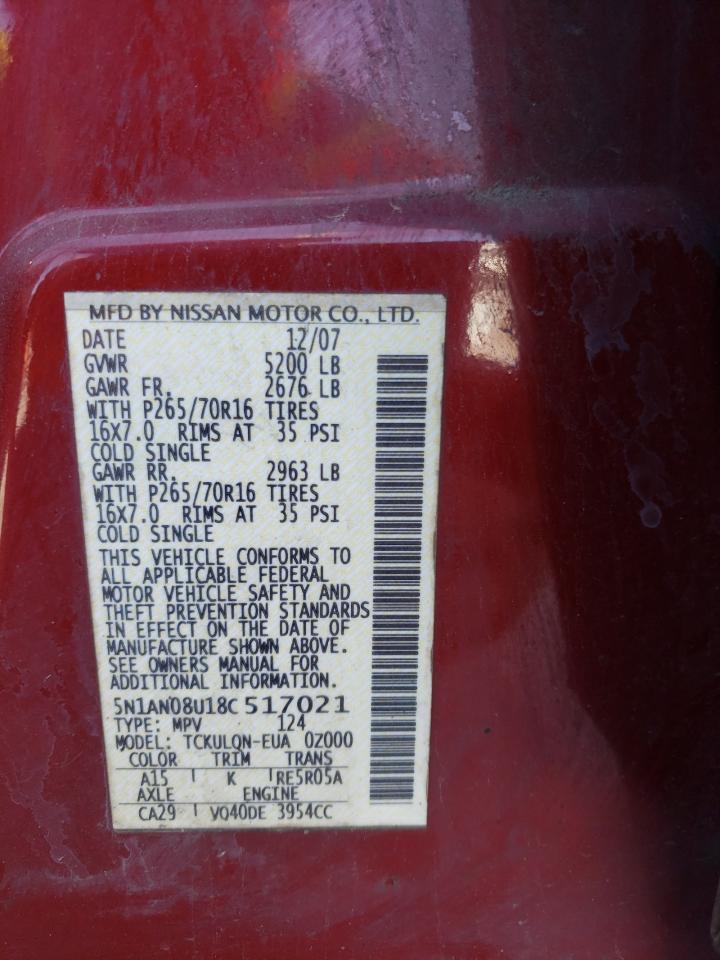 5N1AN08U18C517021 2008 Nissan Xterra Off Road
