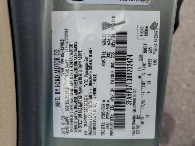 2008 Ford Fusion Se VIN: 3FAHP07138R202474 Lot: 50266984