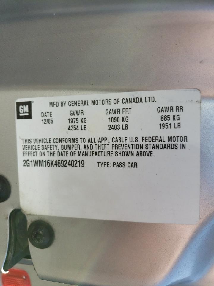 2G1WM16K469240219 2006 Chevrolet Monte Carlo Lt