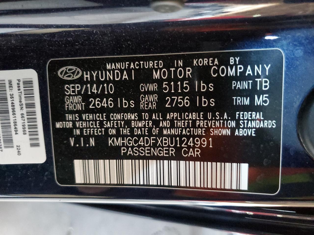 KMHGC4DFXBU124991 2011 Hyundai Genesis 4.6L