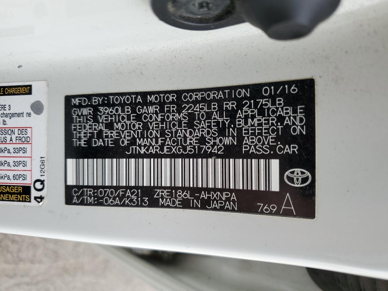 JTNKARJEXGJ517942 2016 Toyota Scion Im