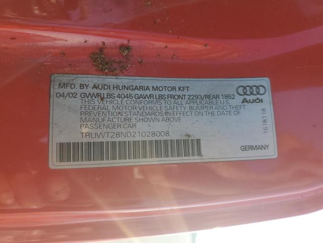 2002 Audi Tt Quattro VIN: TRUWT28N021028008 Lot: 52107514