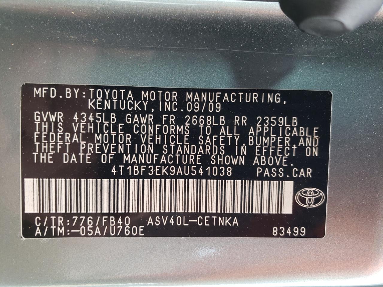 4T1BF3EK9AU541038 2010 Toyota Camry Base