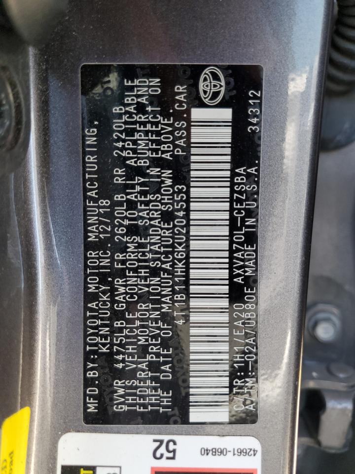 4T1B11HK6KU204553 2019 Toyota Camry L