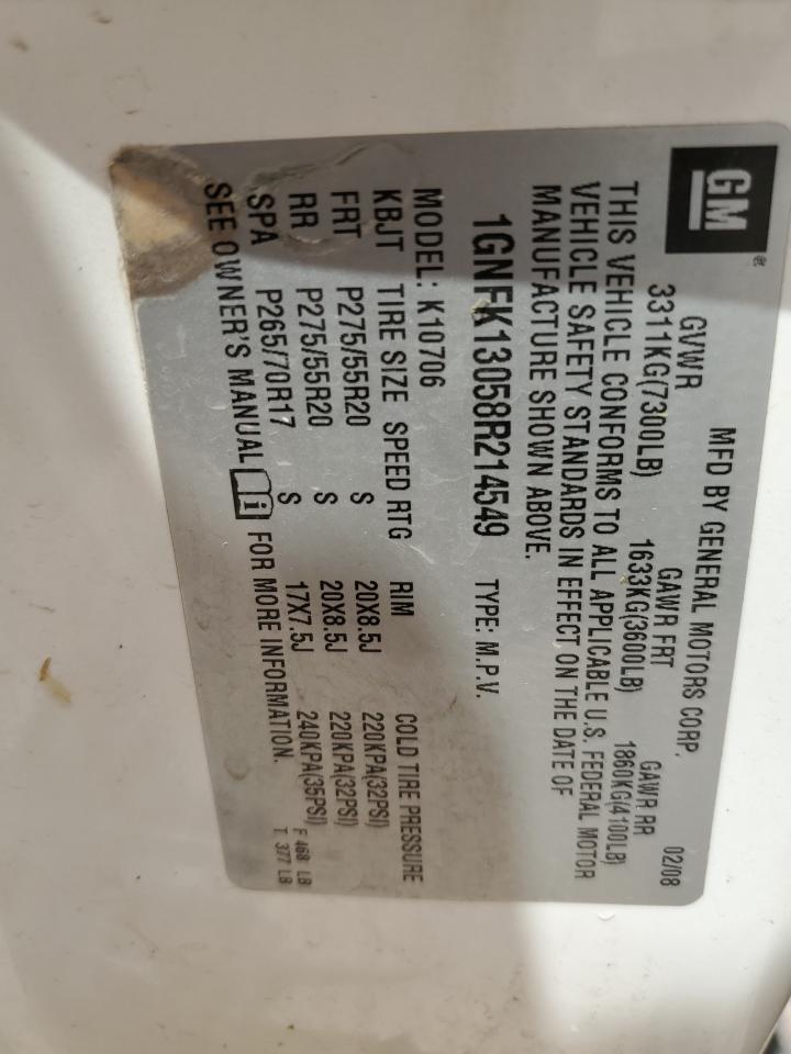 1GNFK13058R214549 2008 Chevrolet Tahoe K1500