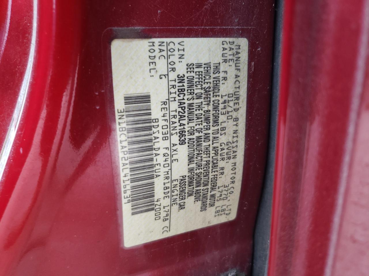 3N1BC1AP2AL416639 2010 Nissan Versa S