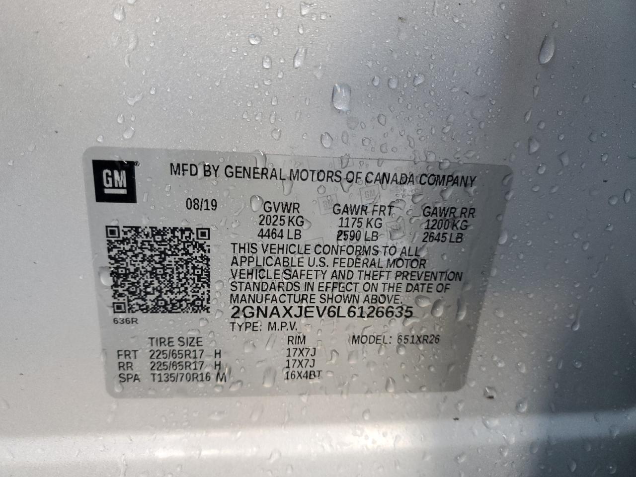 2020 Chevrolet Equinox Lt vin: 2GNAXJEV6L6126635