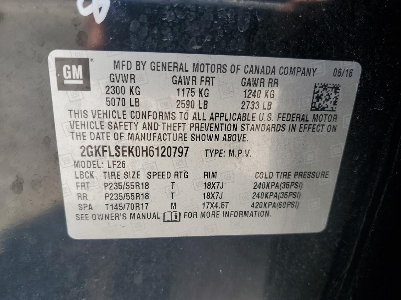 2GKFLSEK0H6120797 2017 GMC Terrain Sle