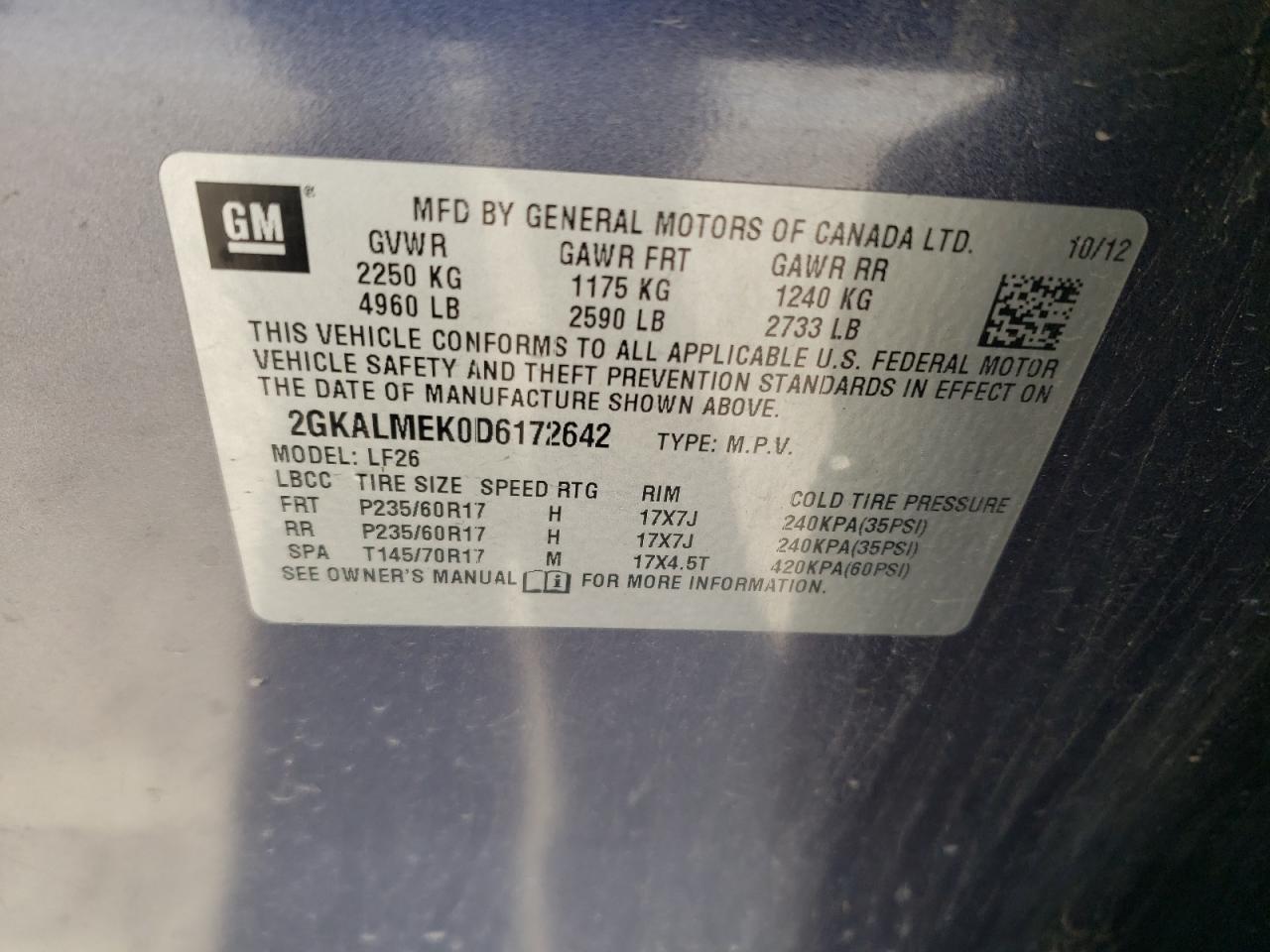 2GKALMEK0D6172642 2013 GMC Terrain Sle