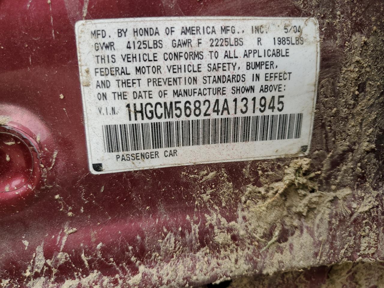 1HGCM56824A131945 2004 Honda Accord Ex