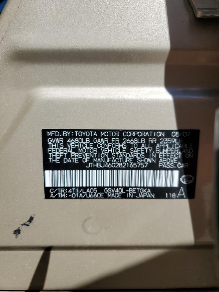 JTHBJ46G282165757 2008 Lexus Es 350