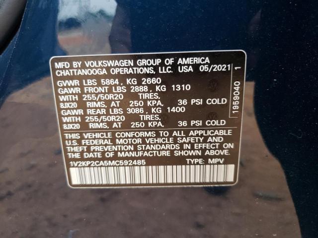 2021 Volkswagen Atlas Se VIN: 1V2KP2CA5MC592485 Lot: 51095714