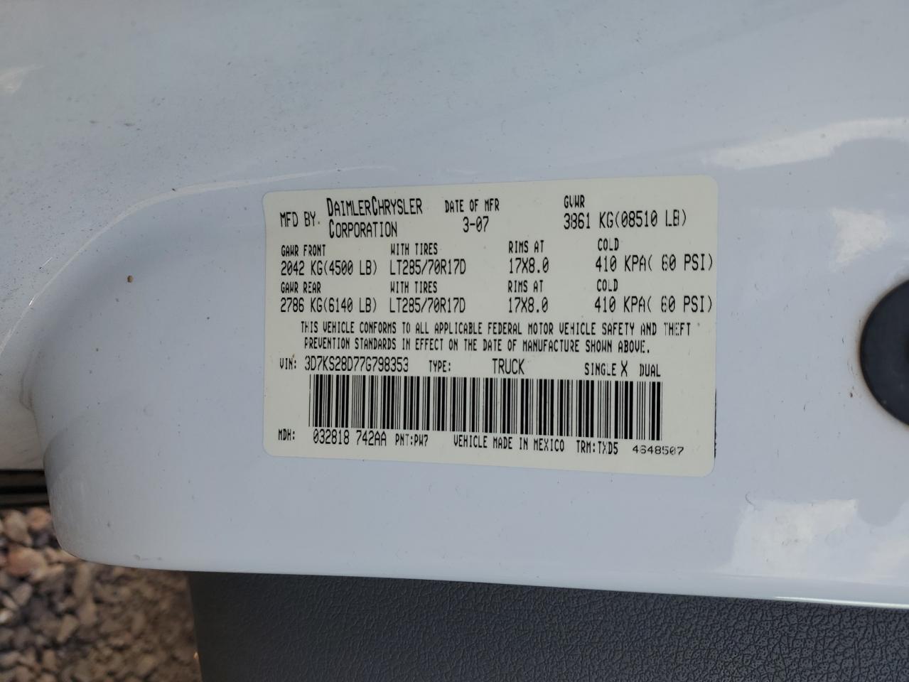 3D7KS28D77G798353 2007 Dodge Ram 2500 St