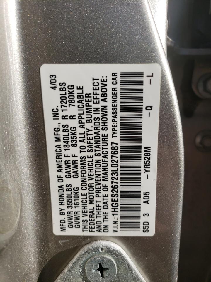 1HGES26723L027687 2003 Honda Civic Ex