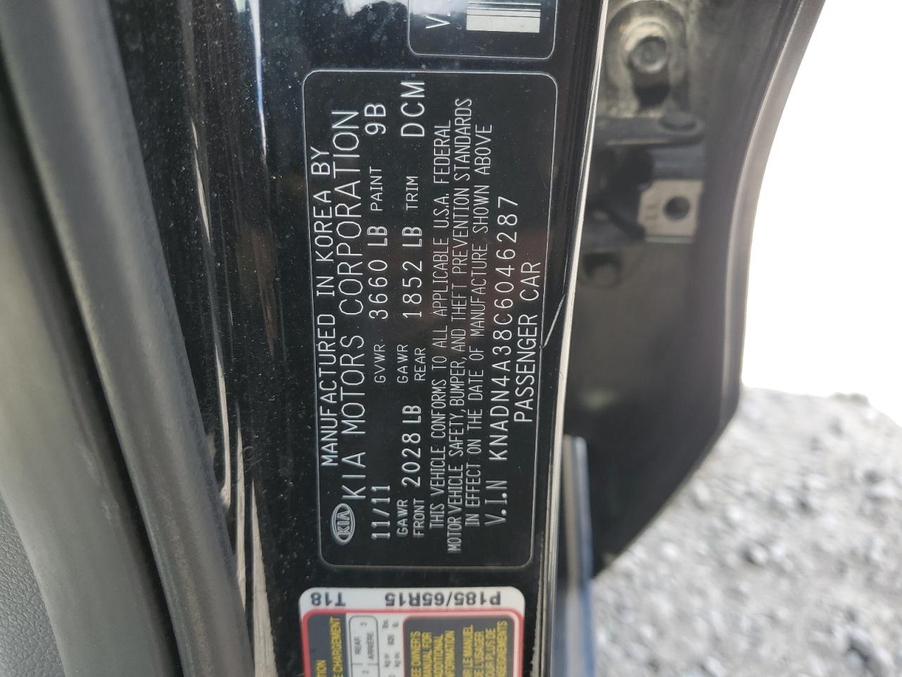 KNADN4A38C6046287 2012 Kia Rio Ex