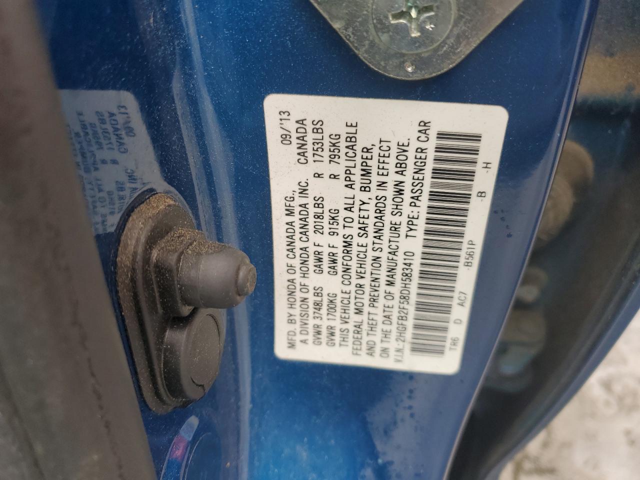 2HGFB2F58DH583410 2013 Honda Civic Lx