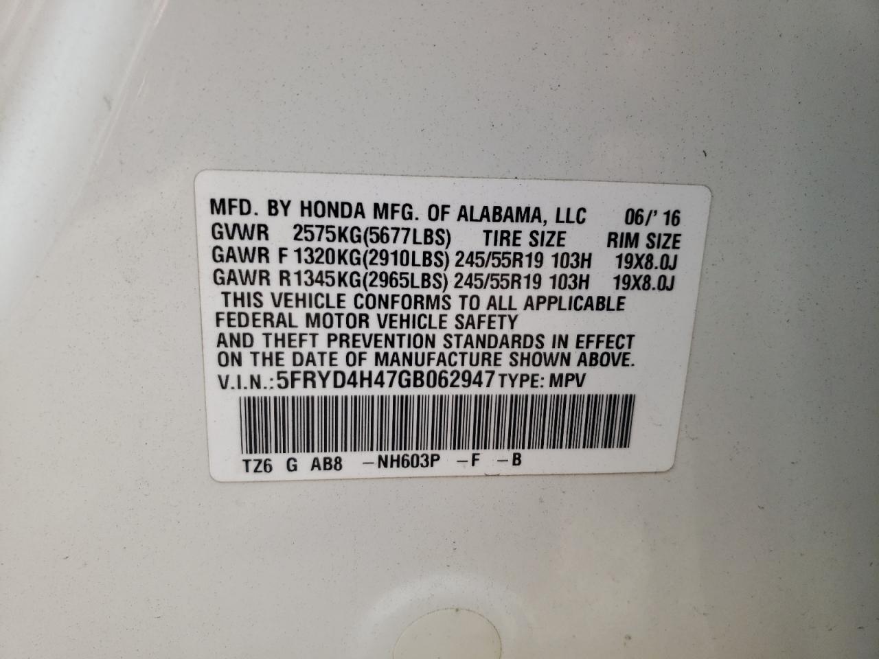 5FRYD4H47GB062947 2016 Acura Mdx Technology