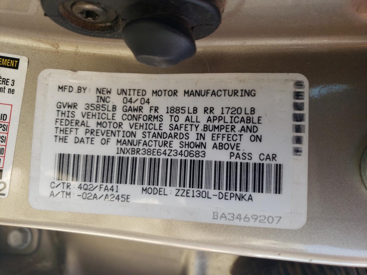 1NXBR38E64Z340683 2004 Toyota Corolla Ce