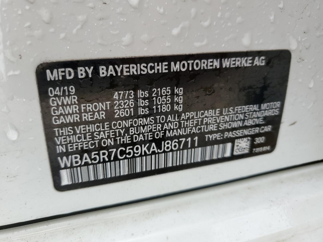 2019 BMW 330Xi vin: WBA5R7C59KAJ86711