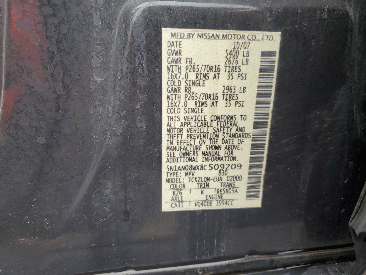 5N1AN08WX8C509209 2008 Nissan Xterra Off Road