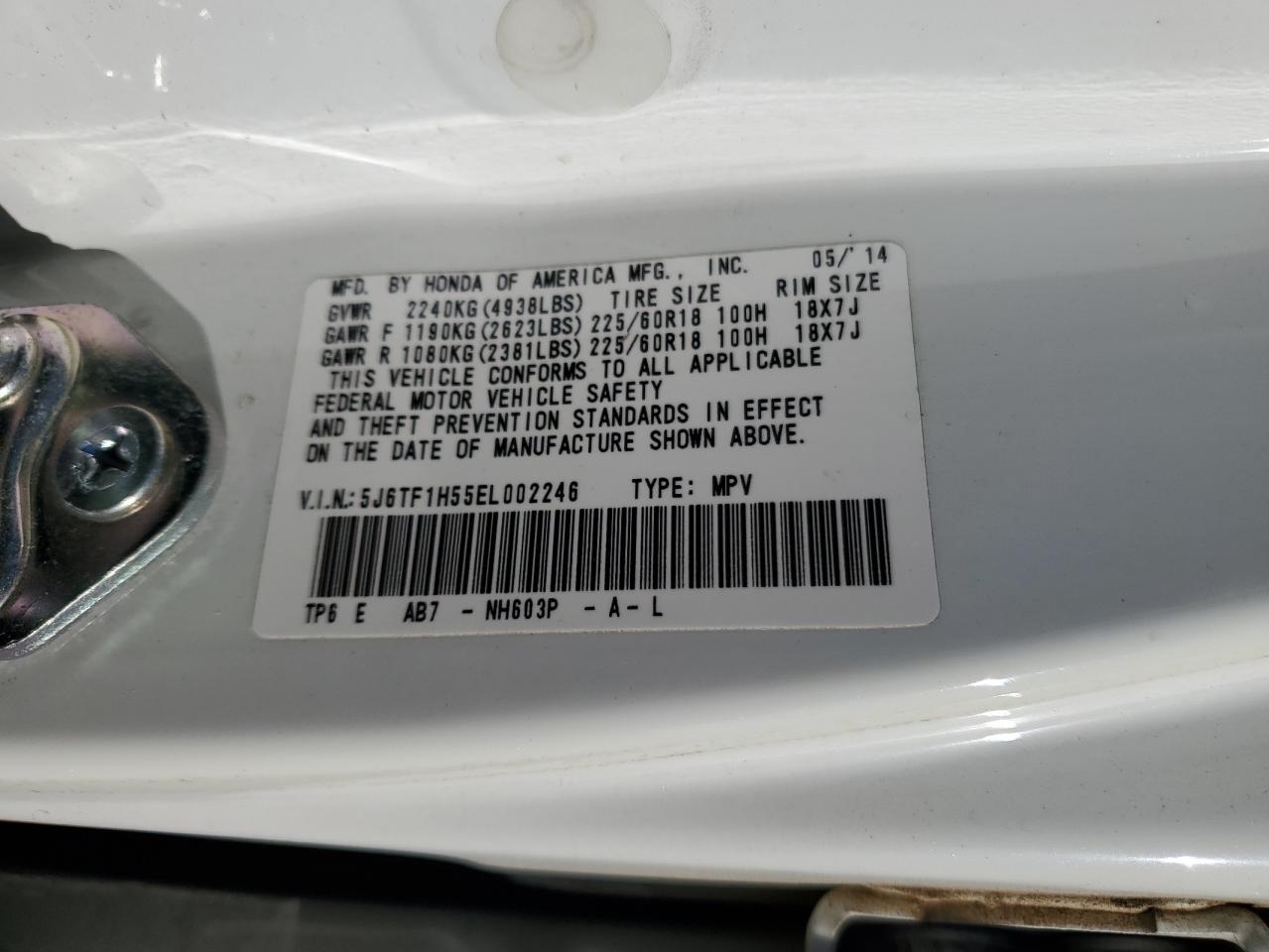 5J6TF1H55EL002246 2014 Honda Crosstour Exl