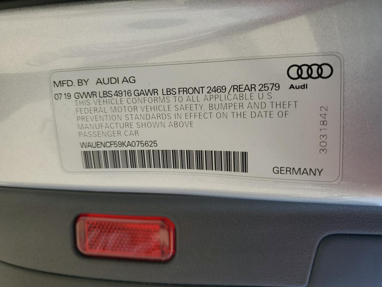 WAUENCF59KA075625 2019 Audi A5 Premium Plus S-Line