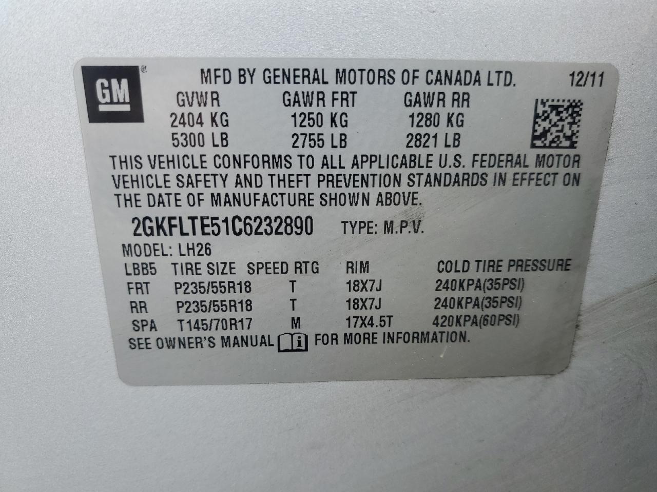 2GKFLTE51C6232890 2012 GMC Terrain Sle