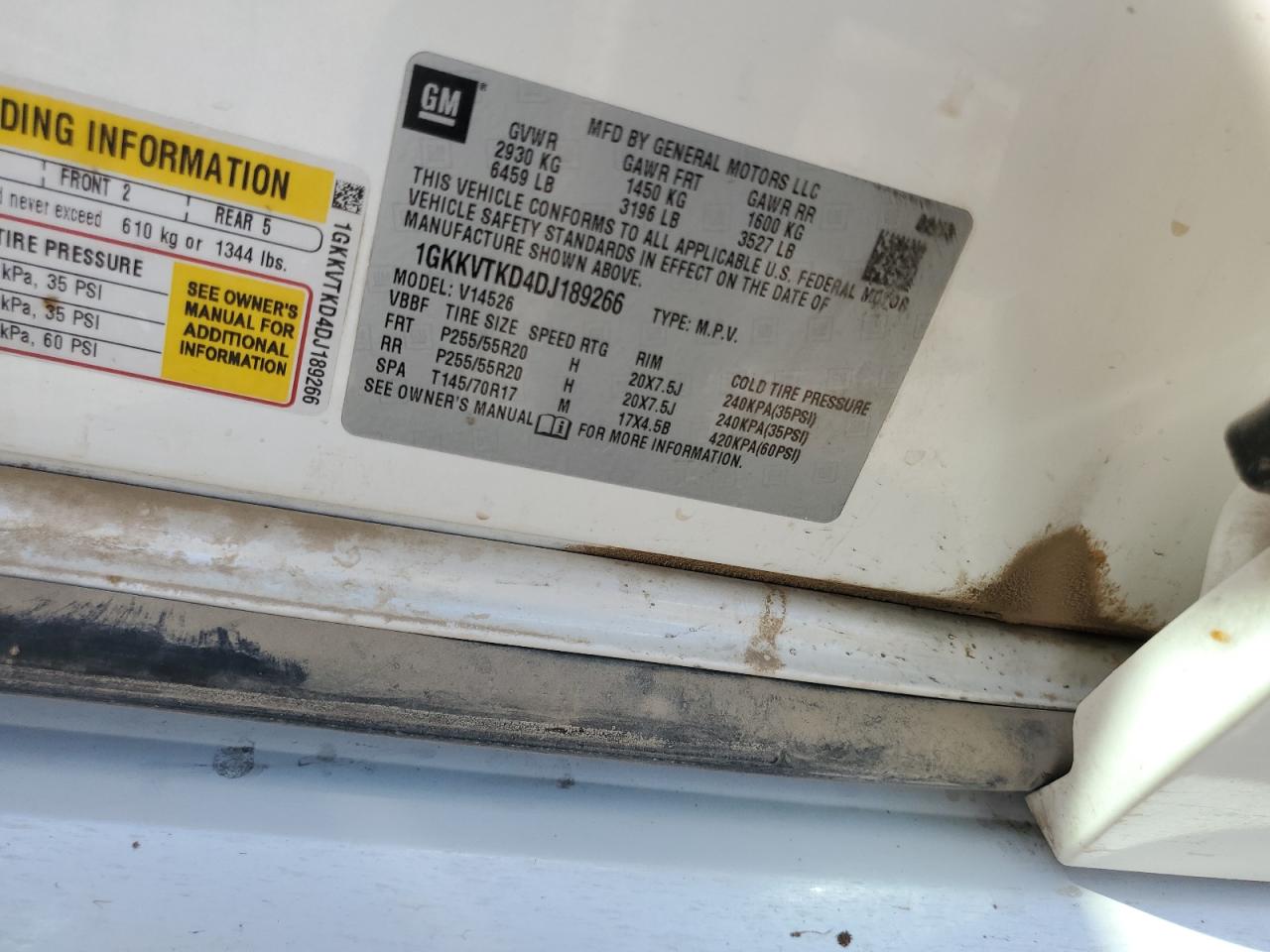 1GKKVTKD4DJ189266 2013 GMC Acadia Denali