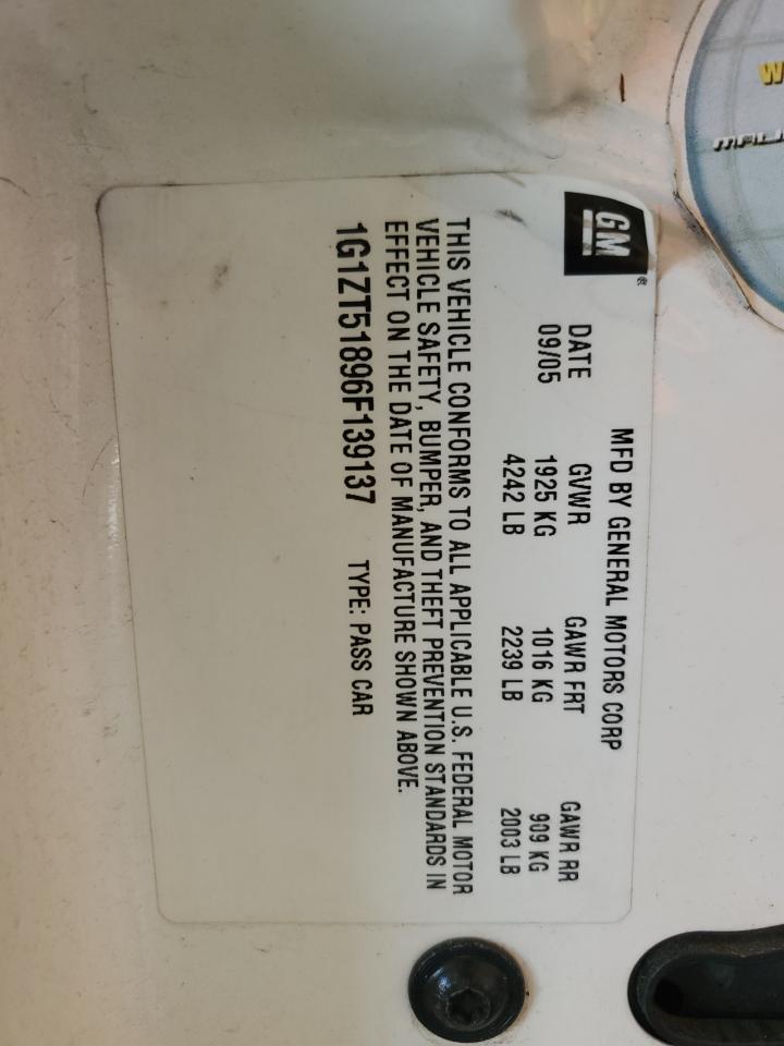 1G1ZT51896F139137 2006 Chevrolet Malibu Lt