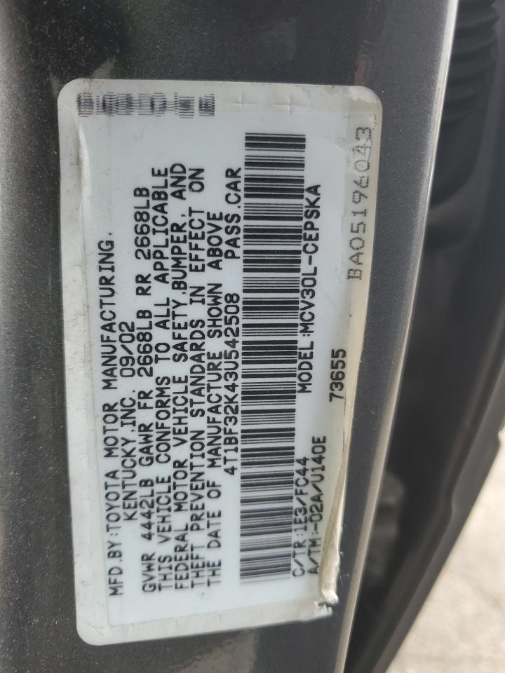 4T1BF32K43U542508 2003 Toyota Camry Le