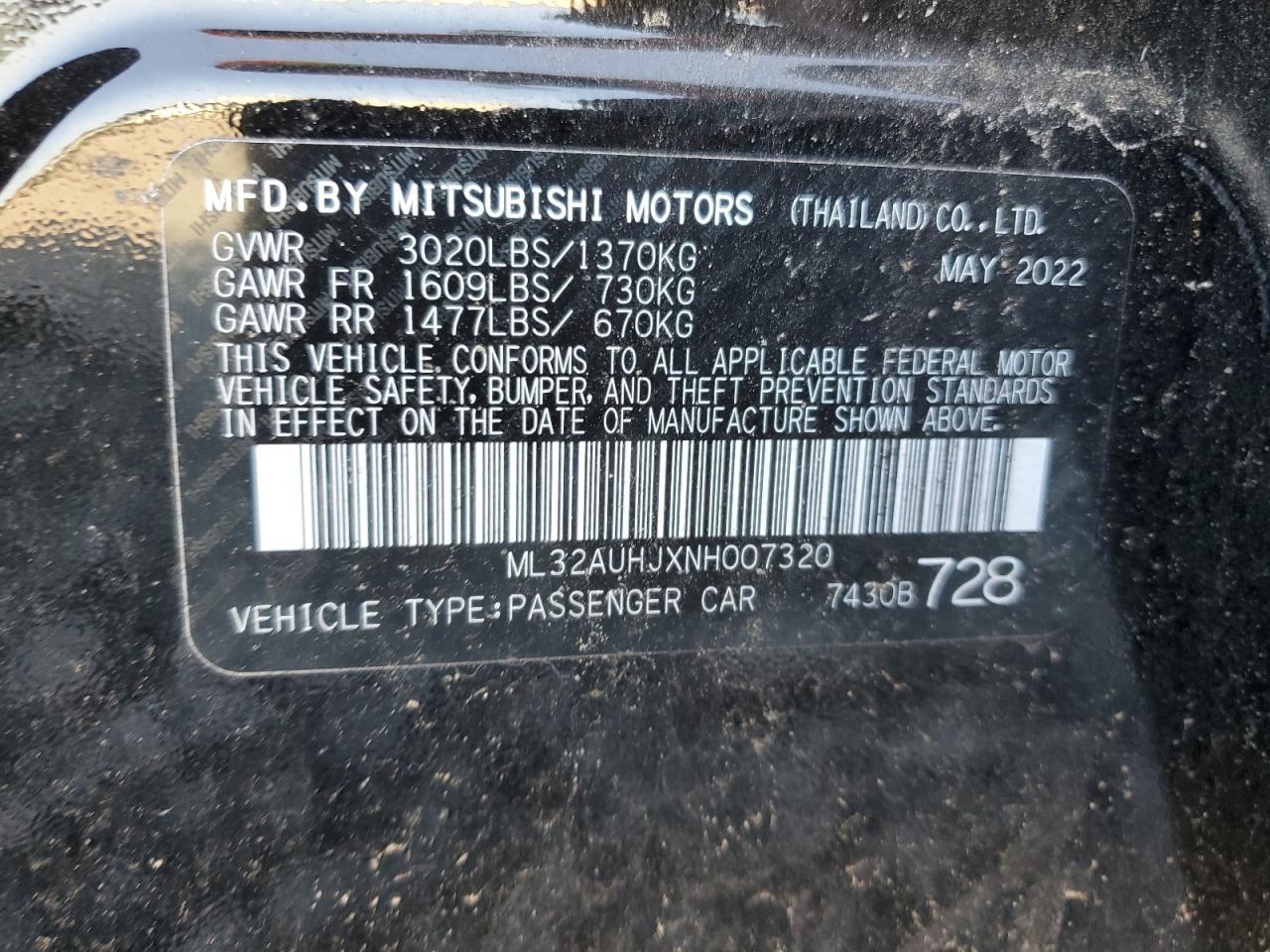 Lot #2996467354 2022 MITSUBISHI MIRAGE ES