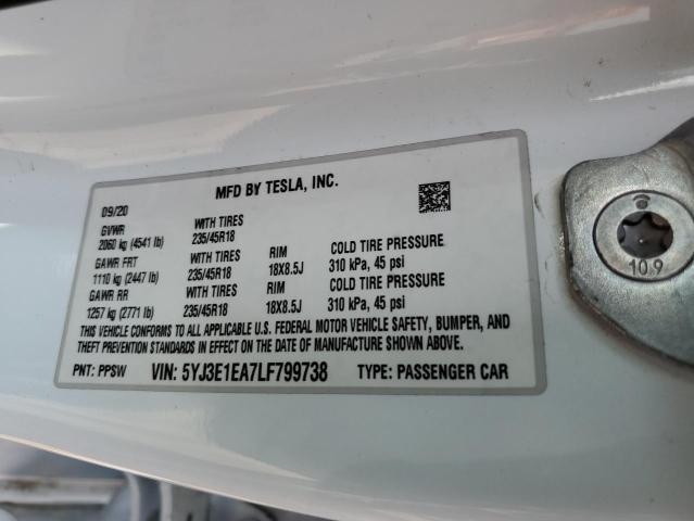 2020 Tesla Model 3 VIN: 5YJ3E1EA7LF799738 Lot: 53069604