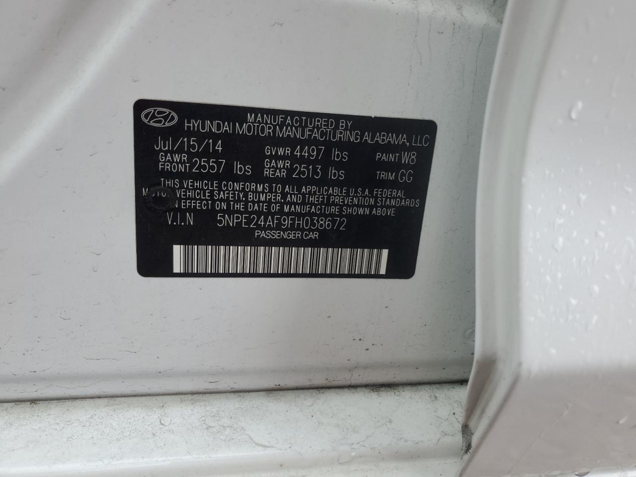 5NPE24AF9FH038672 2015 Hyundai Sonata Se