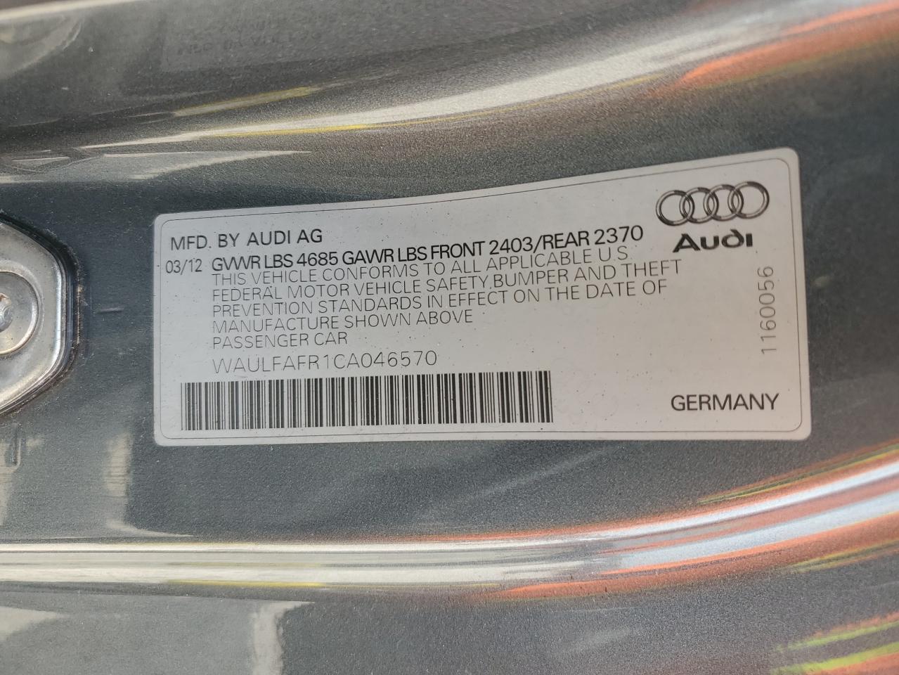 WAULFAFR1CA046570 2012 Audi A5 Premium Plus