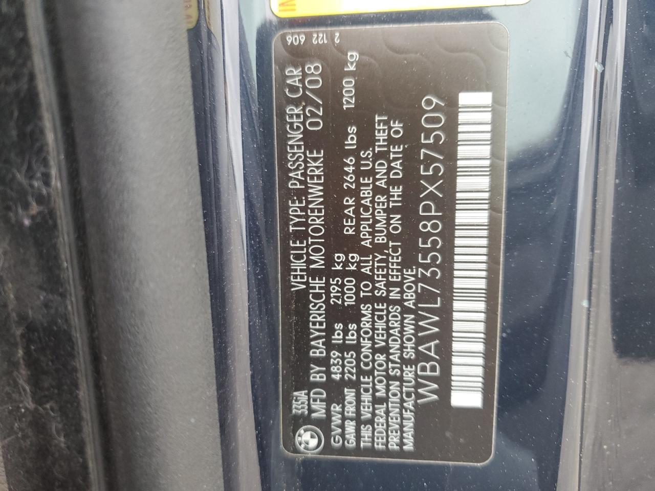 WBAWL73558PX57509 2008 BMW 335 I