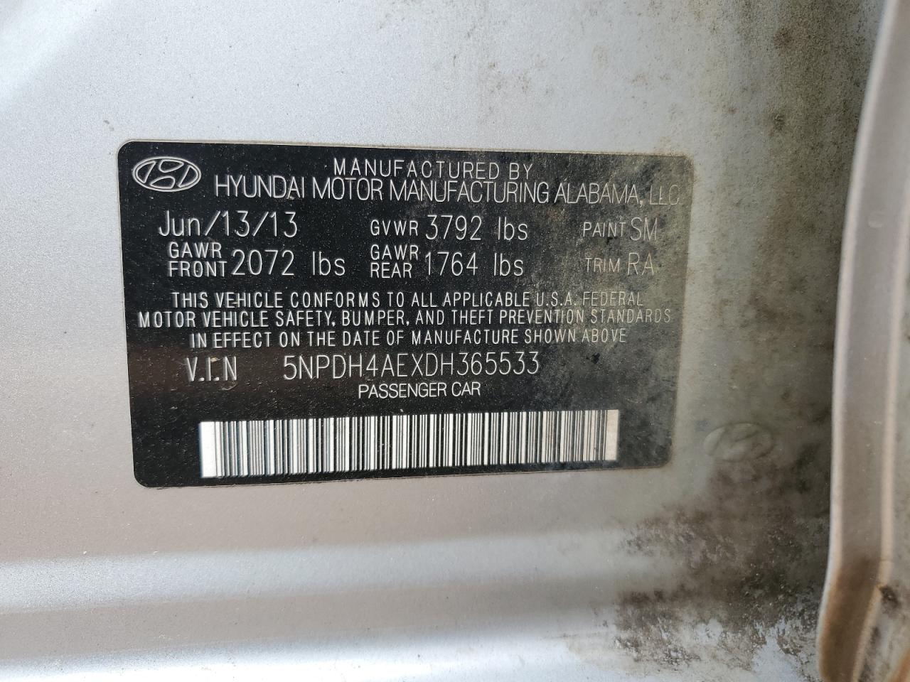 5NPDH4AEXDH365533 2013 Hyundai Elantra Gls