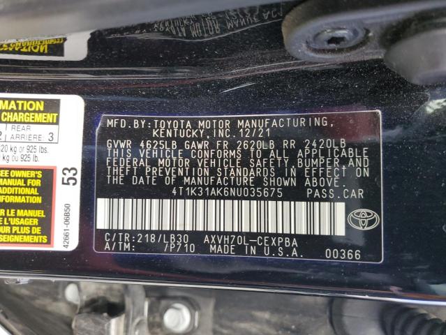 VIN 4T1K31AK6NU035675 2022 Toyota Camry, Xse no.12