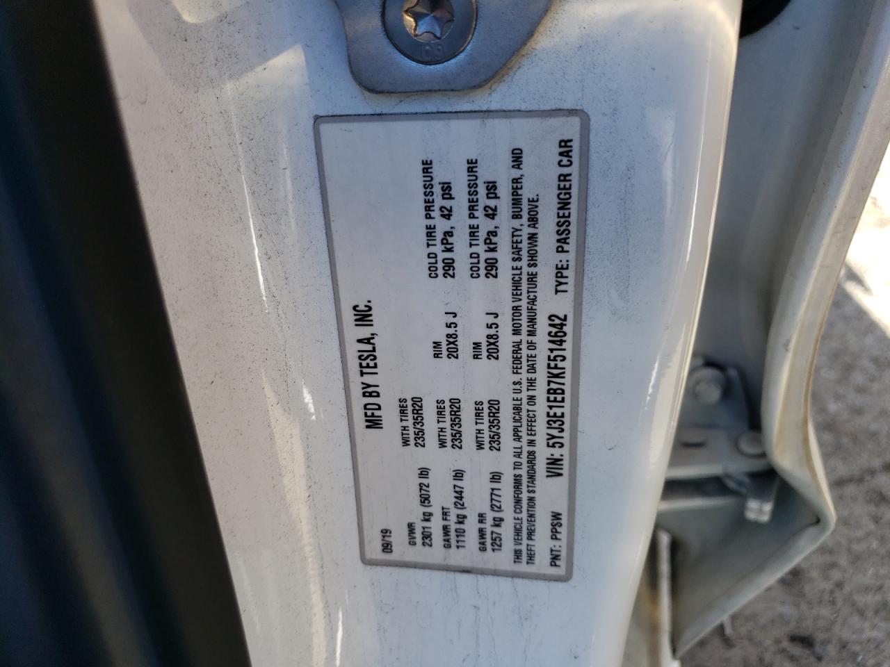 5YJ3E1EB7KF514642 2019 Tesla Model 3