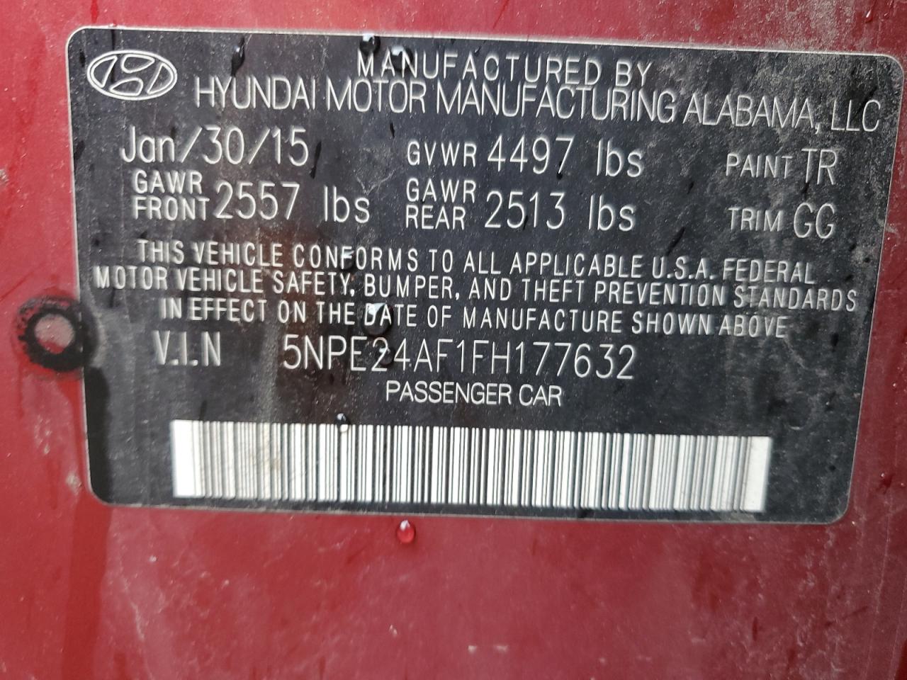 5NPE24AF1FH177632 2015 Hyundai Sonata Se