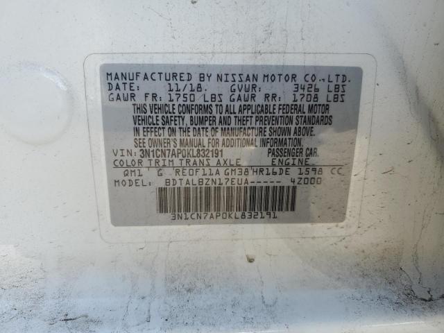 2019 Nissan Versa S VIN: 3N1CN7AP0KL832191 Lot: 49861954