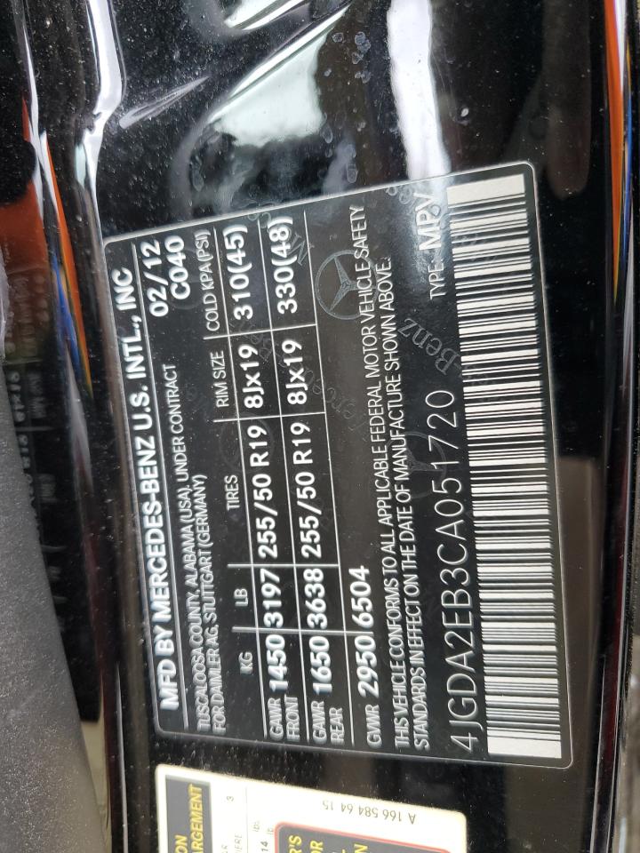 2012 Mercedes-Benz Ml 350 Bluetec vin: 4JGDA2EB3CA051720